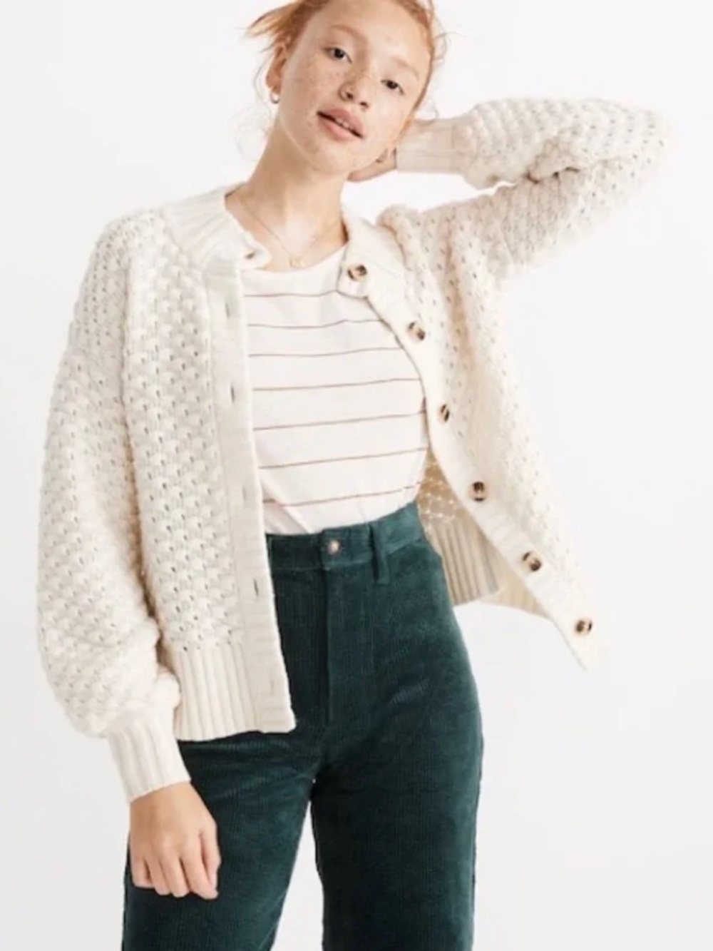 Madewell Surrey Bobble Cardigan Sweater Antique Cream Wool Blend Size XS